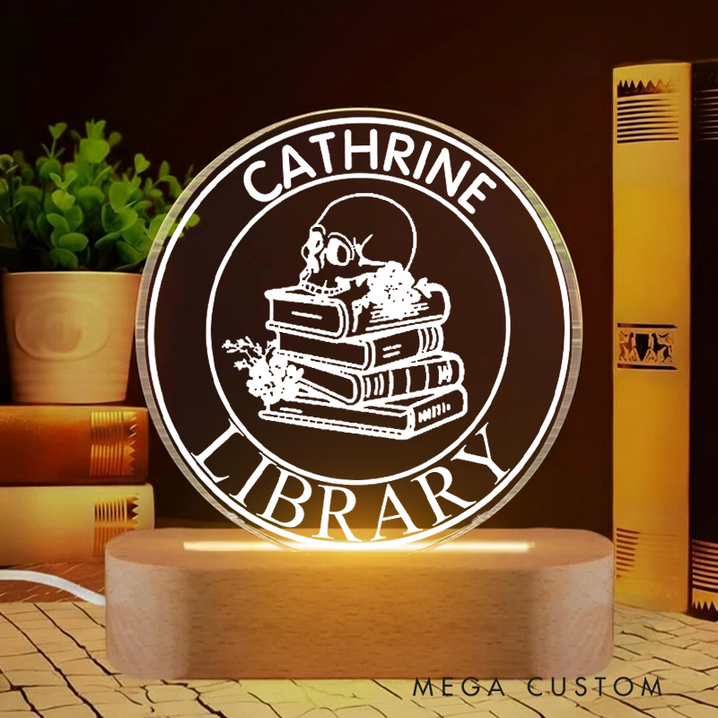 Personalized Floral Book LED Night Light with Name Custom Floral Skeleton Night Light Bookish Halloween Decor Book Lover Gift Bookish Gift