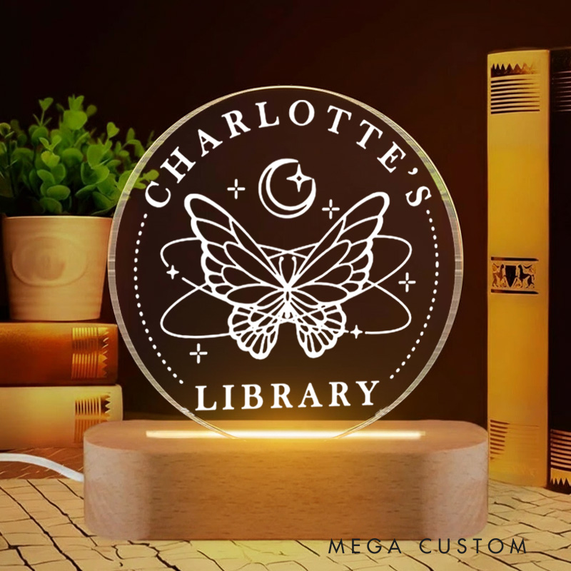 Personalized Library Sign LED Night Light with Name Bookish Bookshelf Sign Night Light Readers Gift Book Lover Gift Bookish Gift