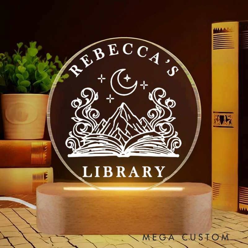 Personalized Flower Book Night Light with Name Book and Mountain Bookshelf Sign Light Readers Gift Book Lover Gift Bookish Gift