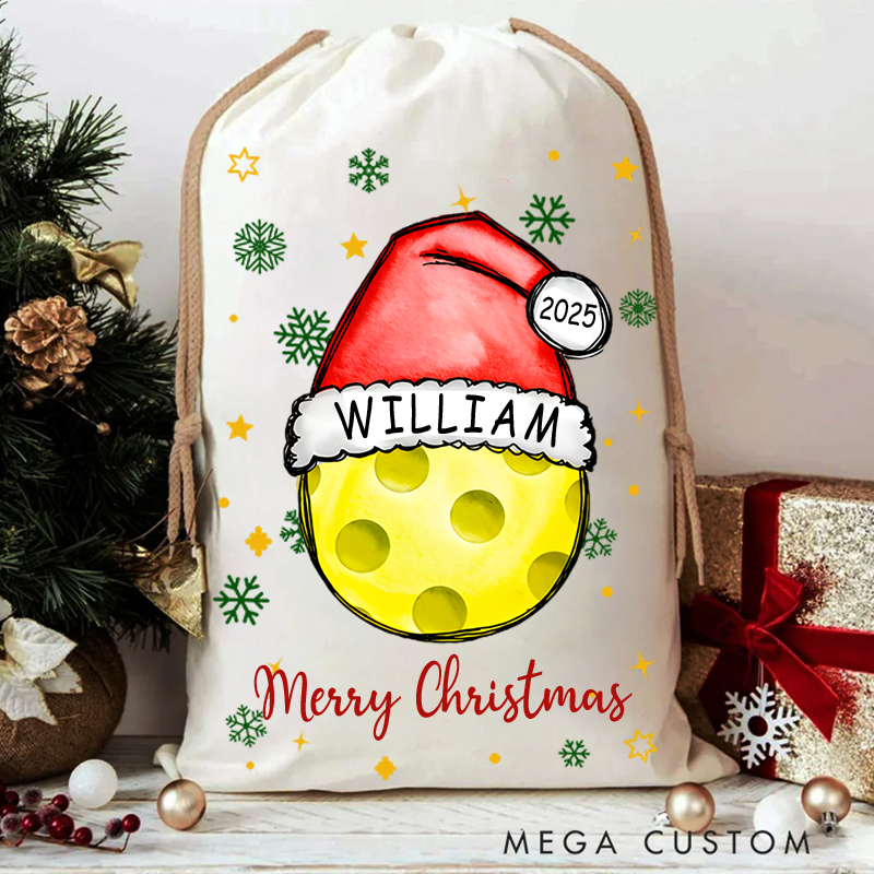 Personalized Merry Christmas Sack with Sports Ball and Custom Name and Year  
