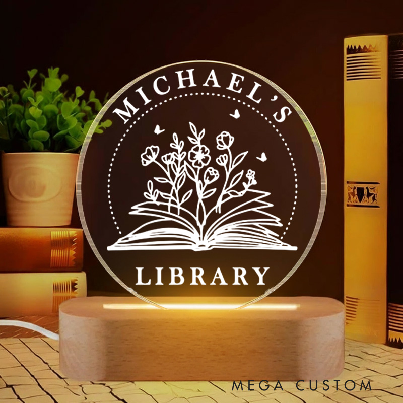 Personalized Floral Book Night Light with Name Custom Bookish Bookshelf Sign Light Readers Light Book Lover Gift Bookish Gift