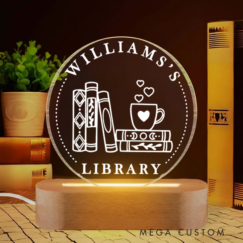 Personalized Coffee and Book Night Light with Name Bookish Bookshelf Sign Light Readers Reading Light Book Lover Gift Bookish Gift