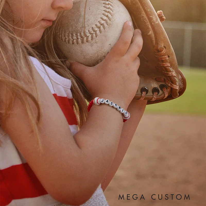 Personalized Sports Beaded Bracelets with Custom Name and Ball Charm Design