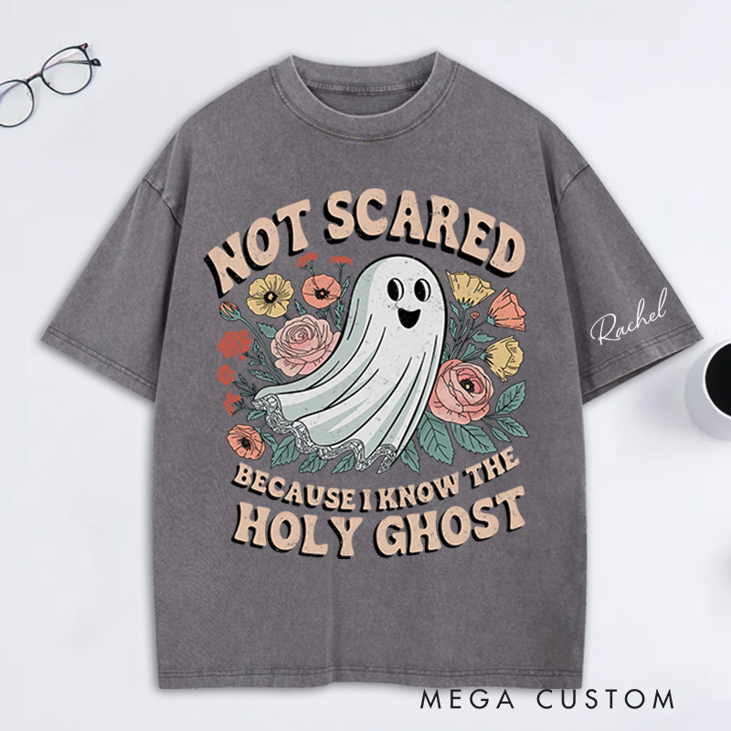 Personalized Holy Ghost Washed T-Shirt Retro Shirt with Name Halloween Gift Religious Gift for Christians