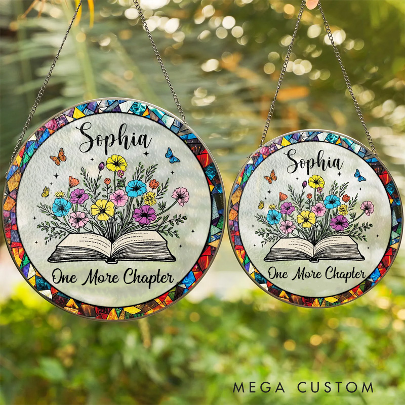 Personalized One More Chapter Stained Glass Floral Book Window Hanging Decor with Name for Book Lover Gift Librarian Gift