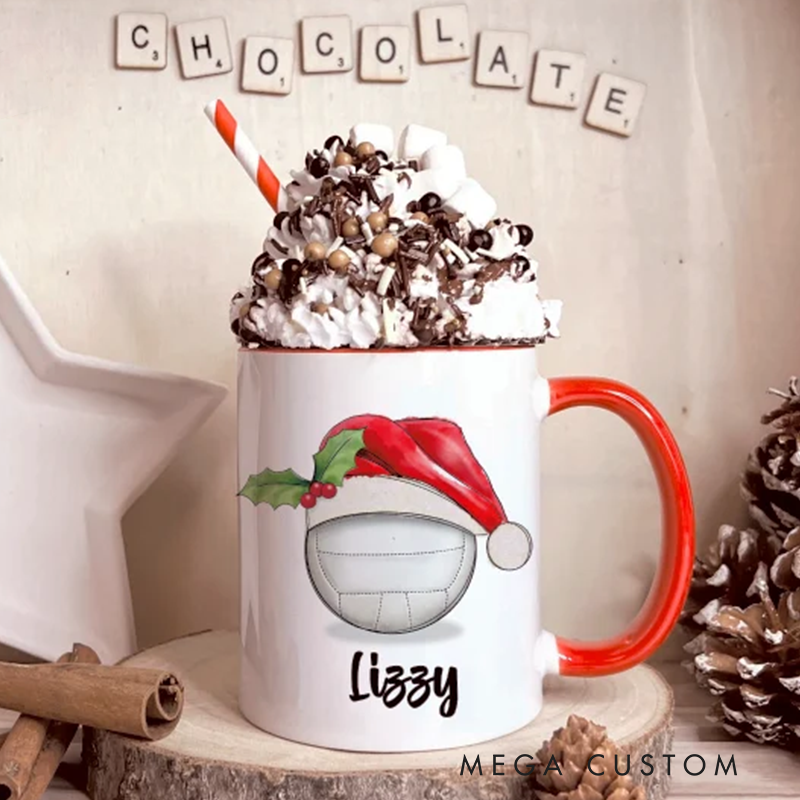 Personalized Christmas Mug with Sports Theme and Custom Name Design