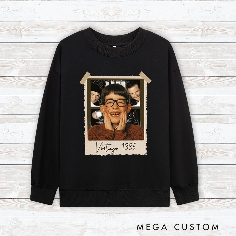 Personalized Vintage Childhood Photo Christmas Movie Classic Sweatshirt Retro Film Crewneck Movie Shirt