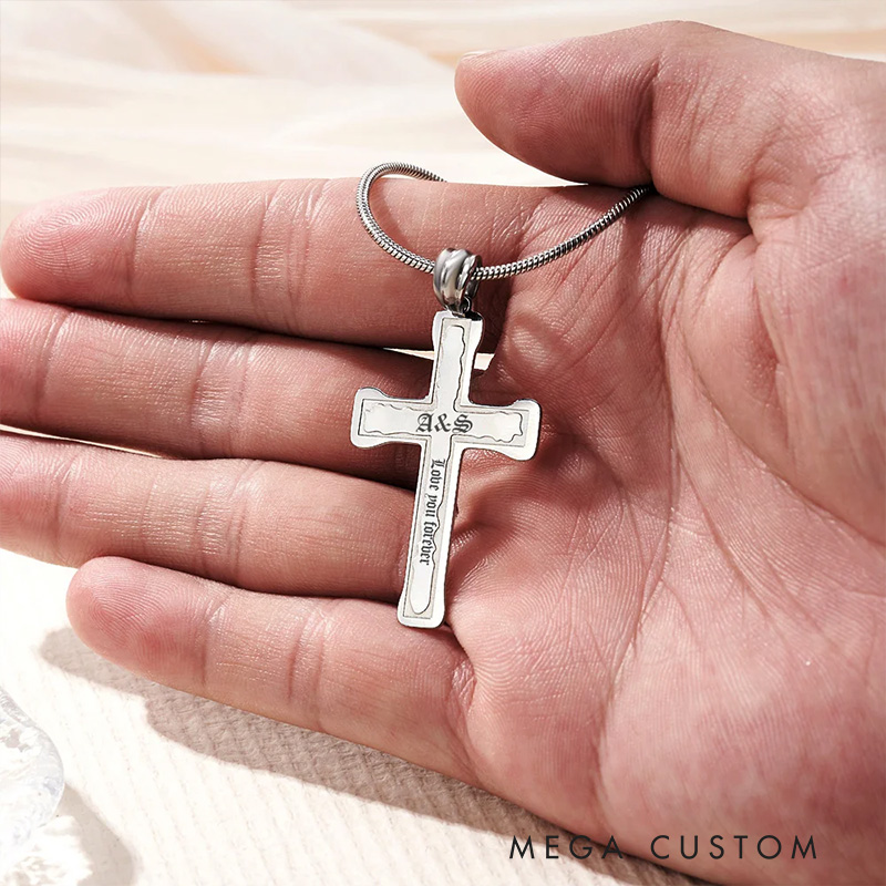 Personalized Cross Necklace with Engraved Text Religious Jewelry Baptism Christmas Gift for Men