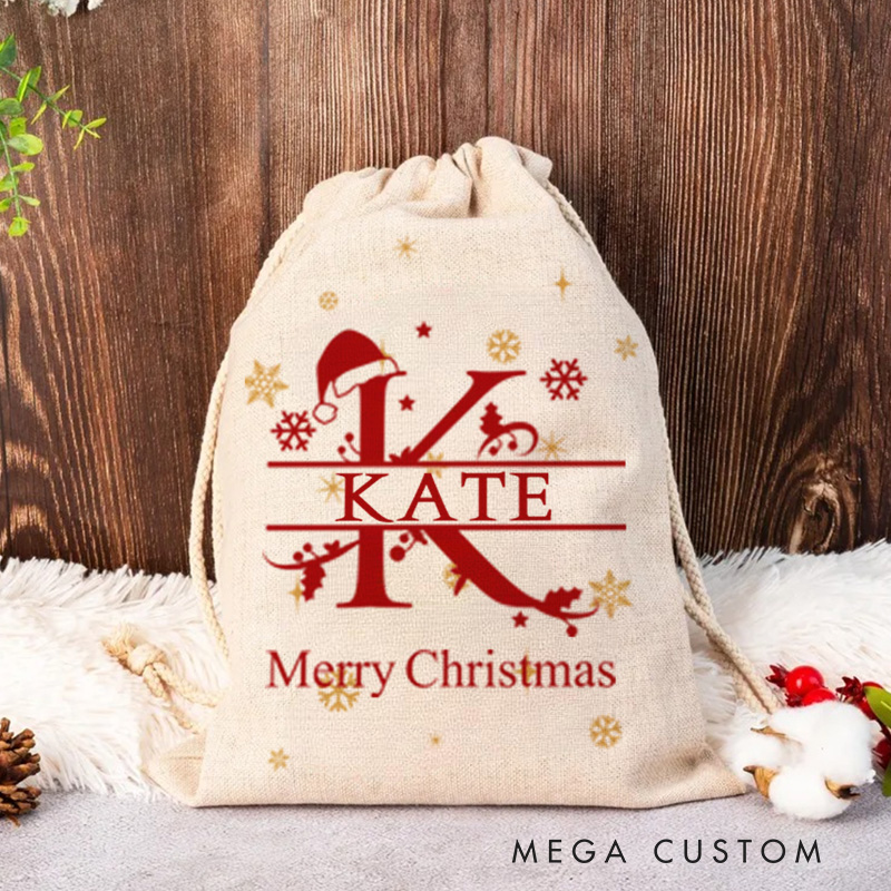 Personalized Christmas Monogram Sack with Name Text and Year Christmas Decor Party