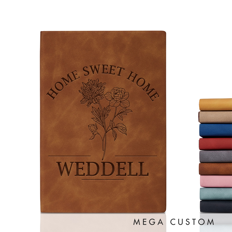 Personalized Home Sweet Home Notebook Custom August Birth Flower Design with Family Name Perfect for New Homeowners Housewarming Gift Practical Keepsake