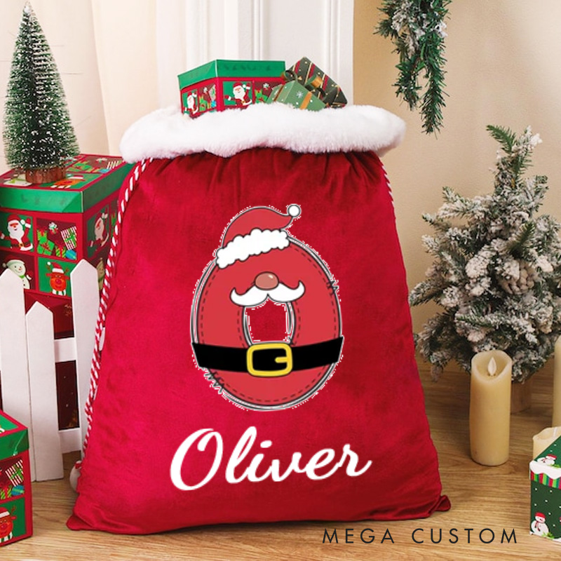 Personalized Cartoon Initial Santa Sack Drawstring Gifts Bag with Name Merry Christmas Party Favors