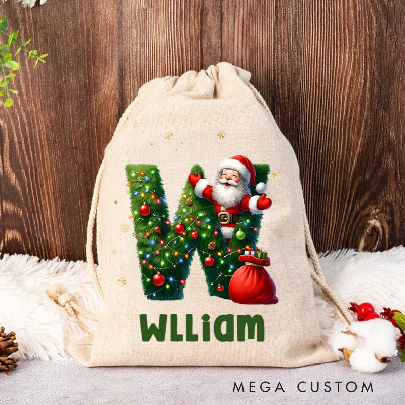 Personalized Cute Elf Christmas Bag with Initial and Name for a Joyful Holiday Celebration