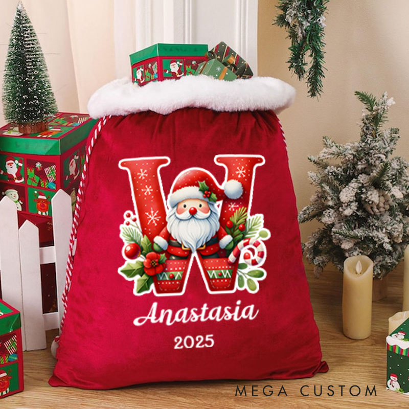 Personalized Colorful Initial Christmas Bag with Santa and Name for a Merry Holiday Experience
