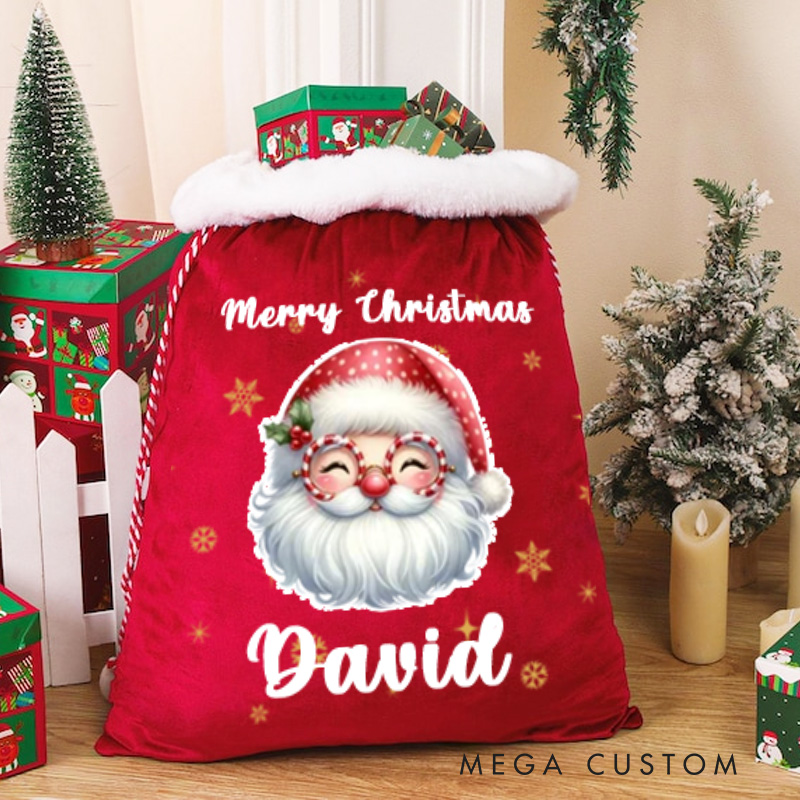 Personalized Cute Cartoon Santa Claus Star Drawstring Gift Bag with Name Christmas Gifts