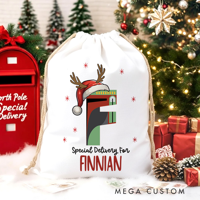 Personalized Cartoon Robot Monogram Christmas Sack for Space Movie Lovers Santa Sack Christmas Gift Bag for Kids