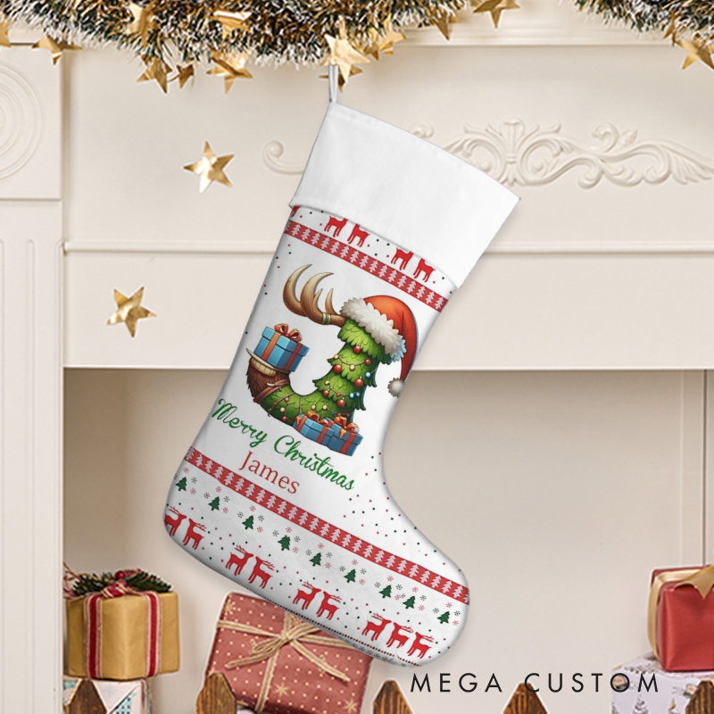 Personalized Cute Christmas Tree Snowman Hanging Christmas Stocking with Name Initial and Number Home Decor Christmas Gift for Kids Family