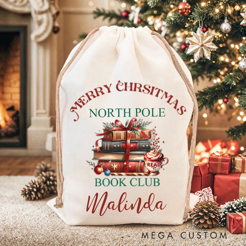 Personalized Bookworm Christmas Bag with Name Bookish Santa Sack for a Festive Holiday Season Book Lover Christmas Gift