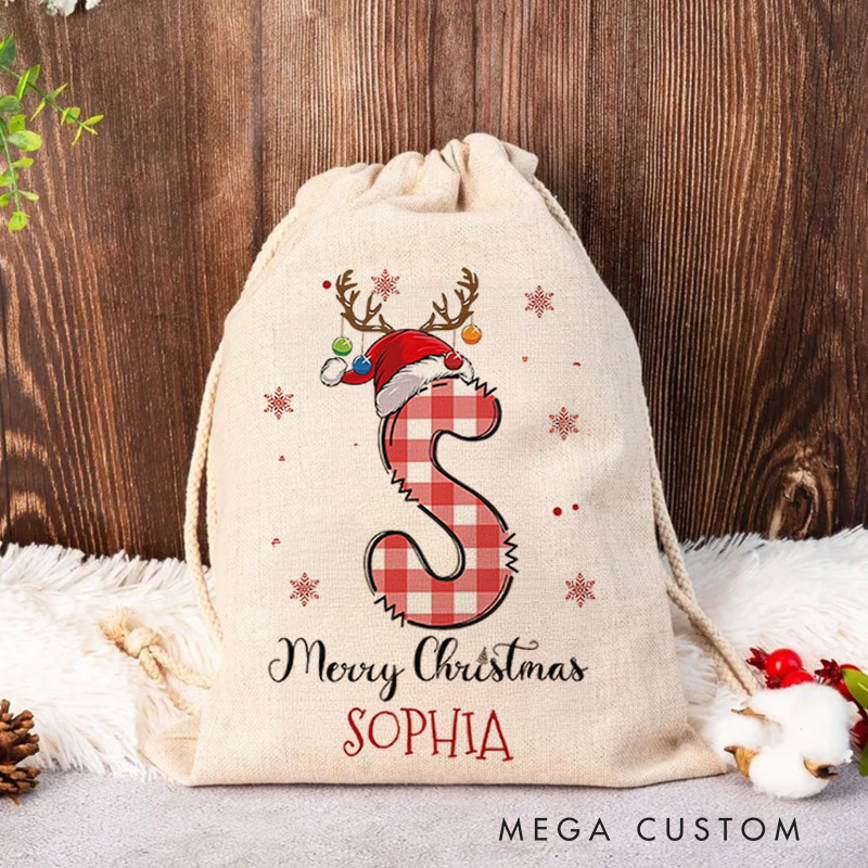 Personalized Santa Sack Drawstring Gifts Bag with Name Merry Christmas Party Favors Gift