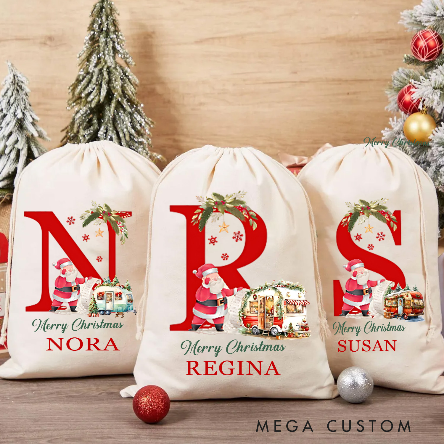 Personalised Merry Christmas Sack Custom Christmas Gift Bag with Nam for Family Kids Christmas Gift
