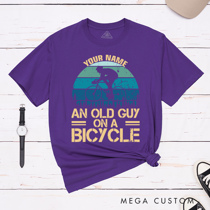 Personalized Cyclist Silhouette T-Shirt with a Retro Landscape Design for Outdoor Adventures Riding Cycling Biking Enthusiasts