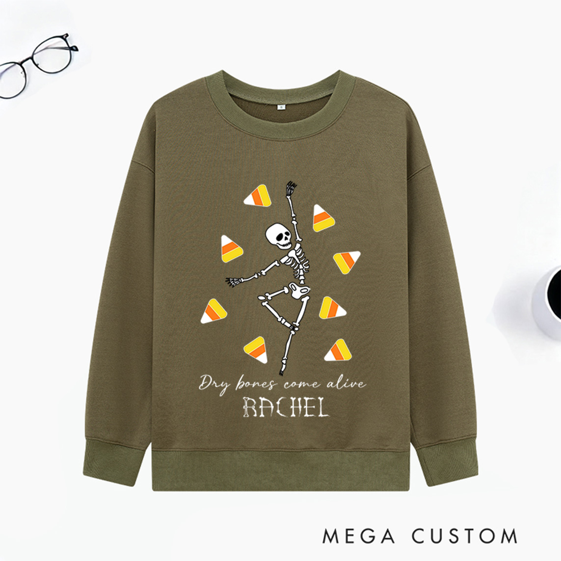 Personalized Halloween Skeleton Pumpkin Candy Classic Sweatshirt with Name Halloween Gift for Women and Men