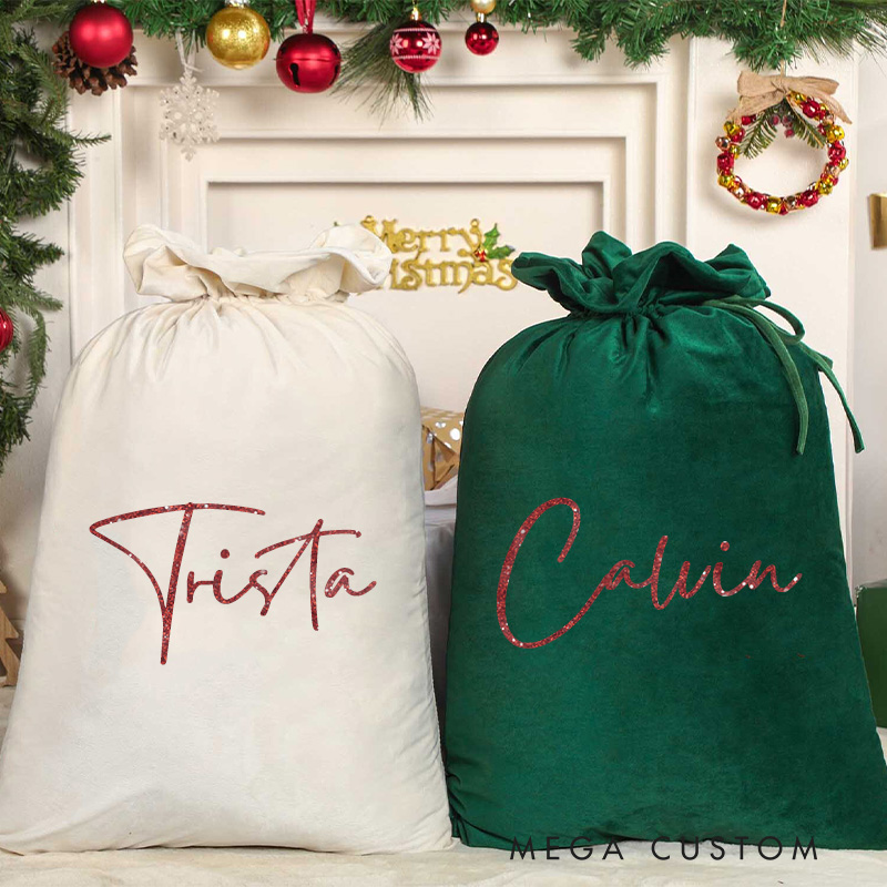Personalized Faith Velvet Drawstring Santa Sack Christmas Gift Bag with Glitter Name Home Decor Christmas Party Supplies Christmas Gift for Christian