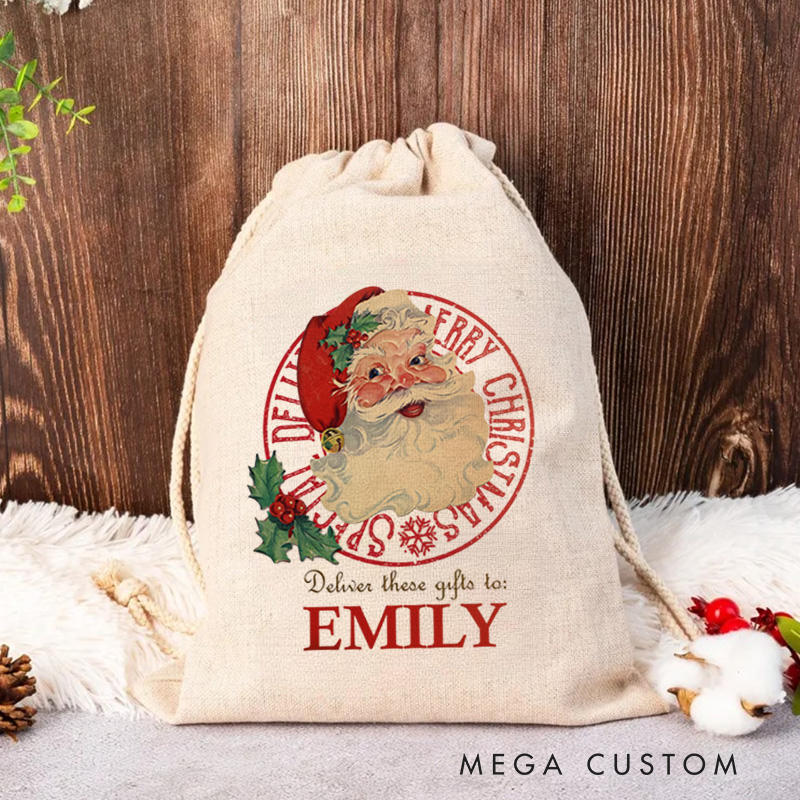 Personalized Santa Sack Drawstring Gifts Bags with Name Merry Christmas Party Favors Gifts