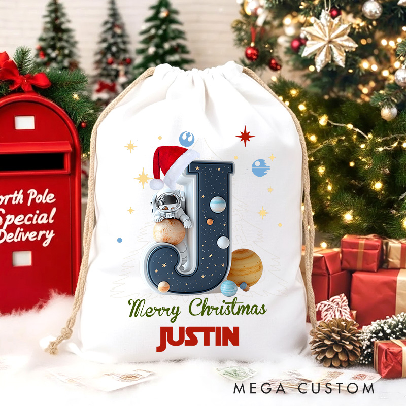 Personalized Spaceman Alphabet Movie Christmas Sack for Space Movie Lovers Santa Sack Christmas Gift Bag for Kids
