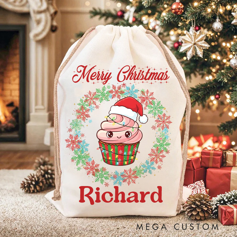 Personalized Baking Lover Christmas Bag with Name Gingerbread Santa Sack Cake Bread Christmas Sack for Baking Lovers Christmas Gift