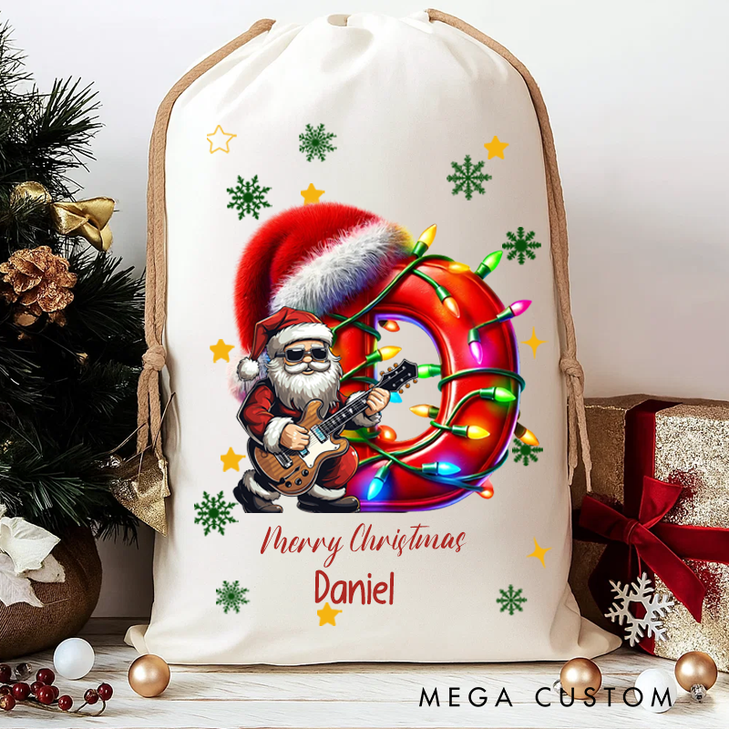 Personalized Cartoon Character Christmas Hat Light Strip Initial Large Gift Christmas Bag With Name Christmas Festival Party Gift for Music Lover