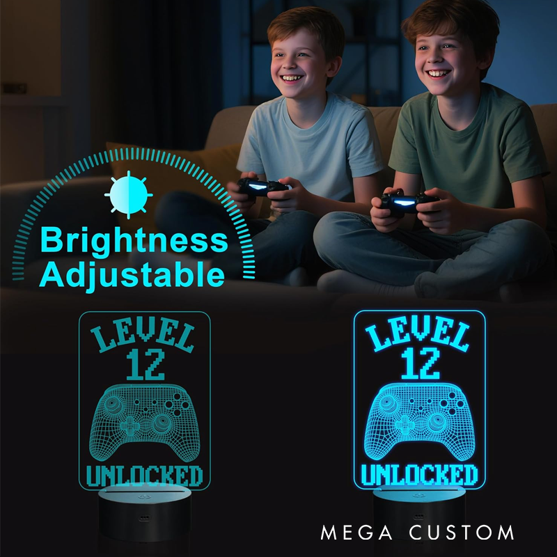 Personalized Gaming Themed LED Night Light Level 12 Unlocked Gamer Night Light Gift for Geek