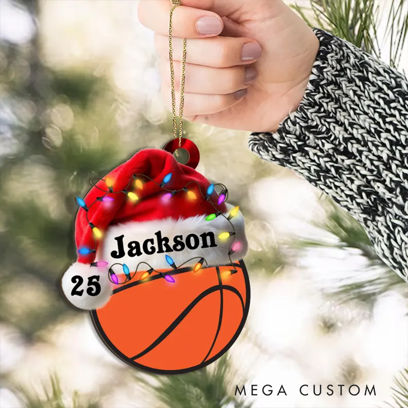 Personalized Acrylic Sports Christmas Ornaments with Custom Name, Number, and Festive Design