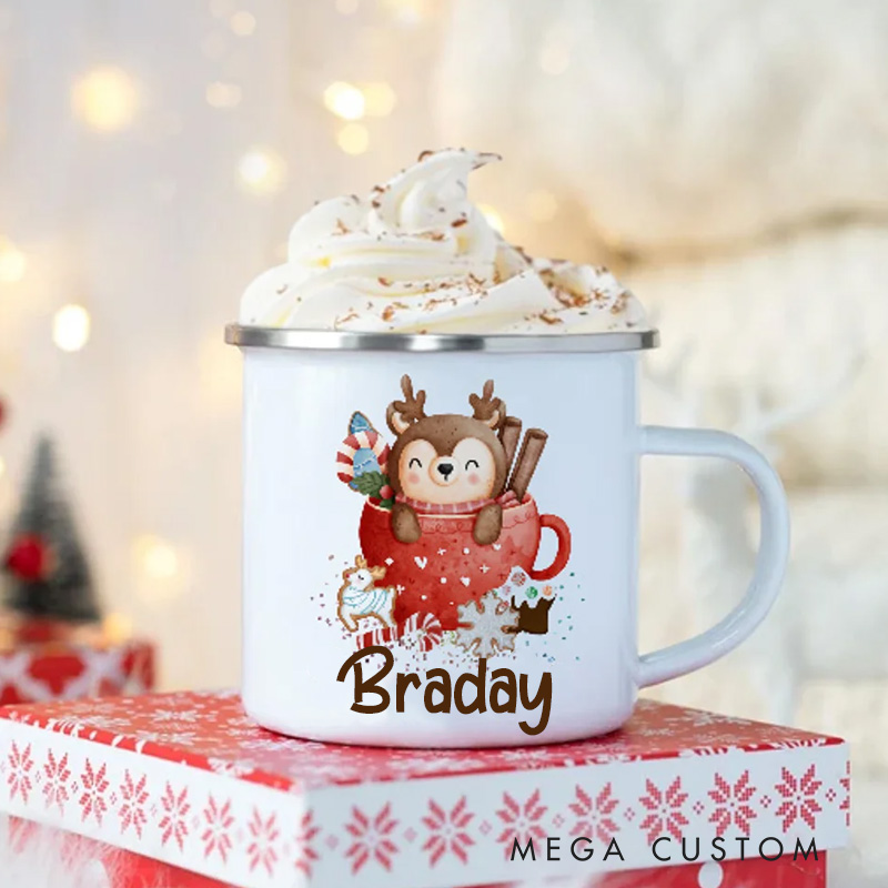 Personalized Cartoon Christmas Animal Camping Cup with Name