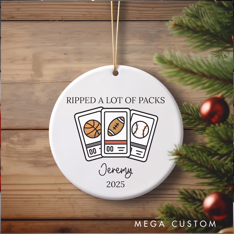 Personalized Sports Card Christmas Ornament with Custom Name and Year