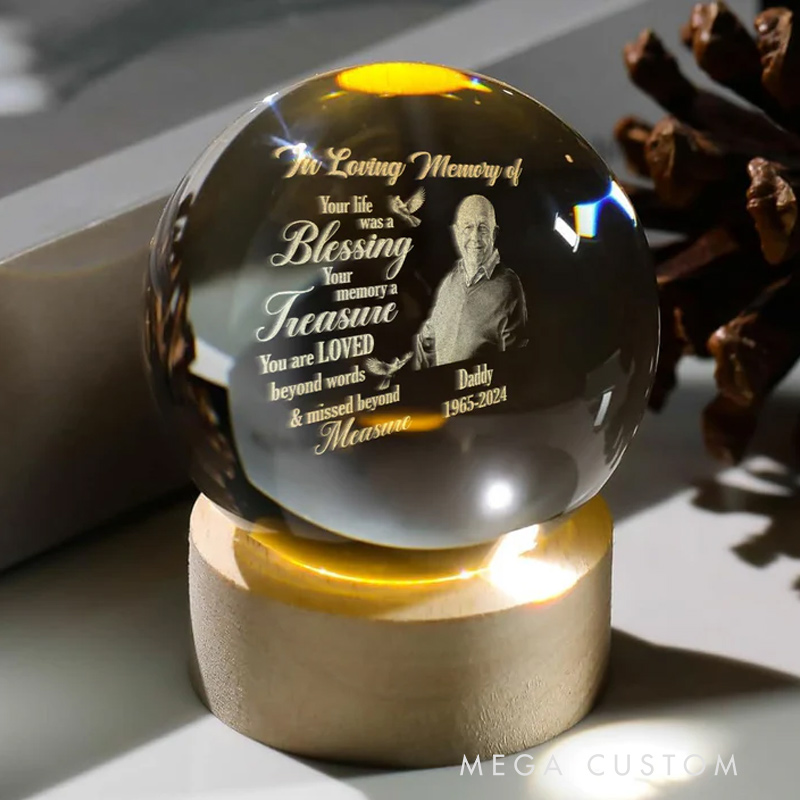 Personalized Wooden Base Crystal Lamp The Light Remains Memorial Crystal Ball Lamp Sympathy Gift