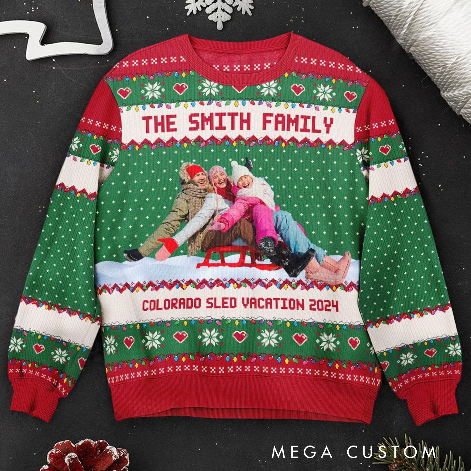 Personalized Family Photo Ugly Christmas Sweater Vacation Memories Gift Outdoor Lover