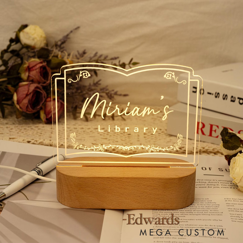 Personalized Library Sign Night Light Bookshelf Decor Sign Light with Name Bookish Light Bookworm Gift Book Lover Gift Bookish Gift