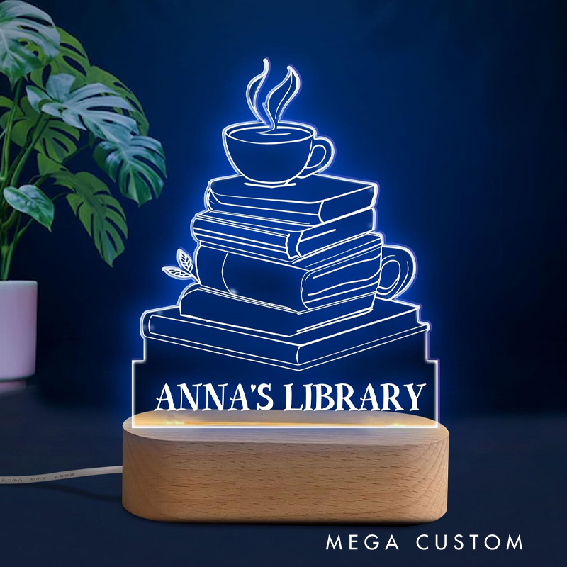 Personalized Book Night Light Name Acrylic Light with Name Reading Room LED Decor Bookish Gift Book Lover Gift Librarian Gift