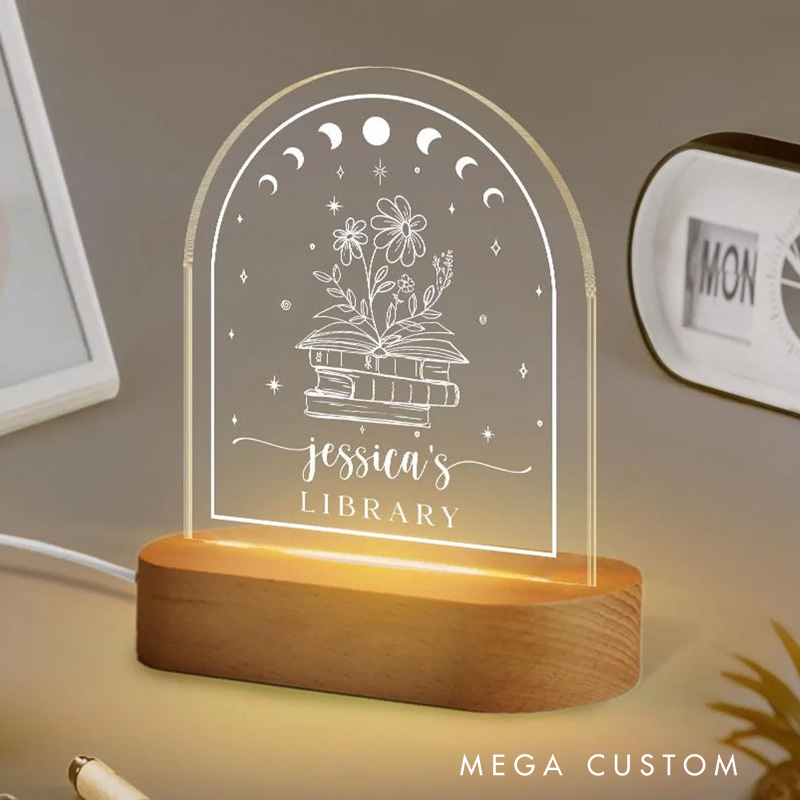 Personalized Library Night Light Bookish Sign Light with Name Book Club LED Light Book Lover Gift Librarian Gift