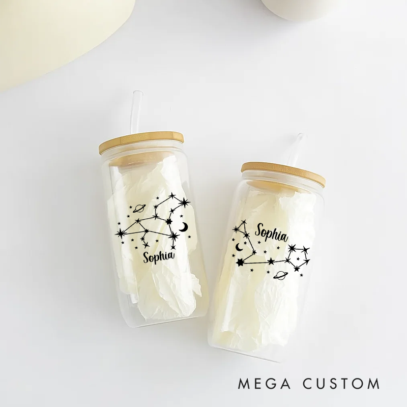 Personalized Water Glasses Tumbler With Zodiac Signs Custom Coffee Cup Custom Water Glasses Tumbler With Name Birthday Gift