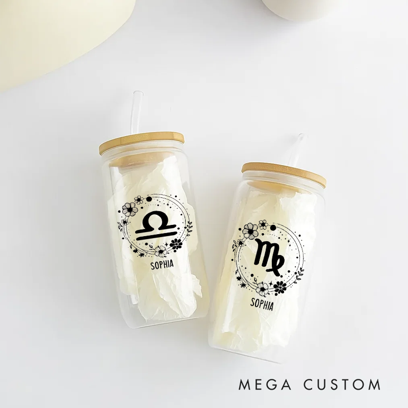 Personalized Water Glasses Tumbler With Zodiac Signs Custom Coffee Cup Custom Water Glasses Tumbler With Name Birthday Gift