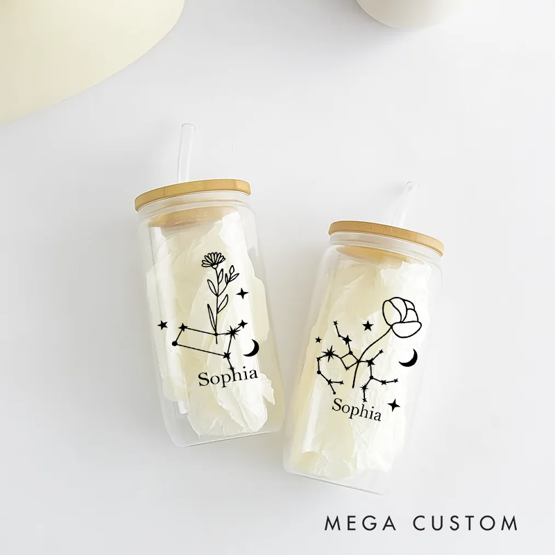 Personalized Floral Tumbler With Zodiac Signs Custom Coffee Cup Custom Floral Tumbler With Name Birthday Gift