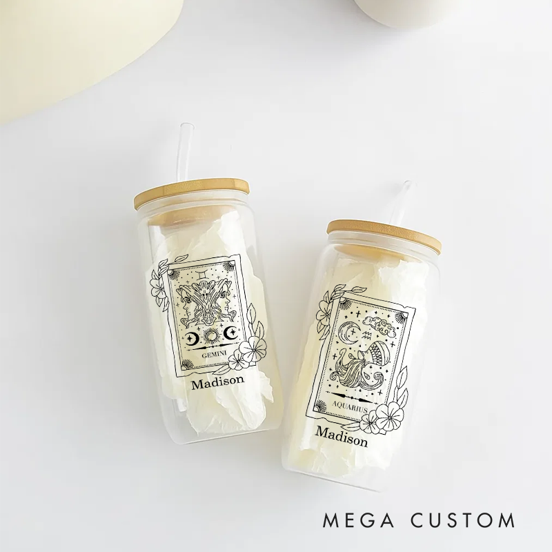 Personalized Water Glasses Tumbler With Zodiac Signs Custom Coffee Cup Custom Water Glasses Tumbler With Name Birthday Gift