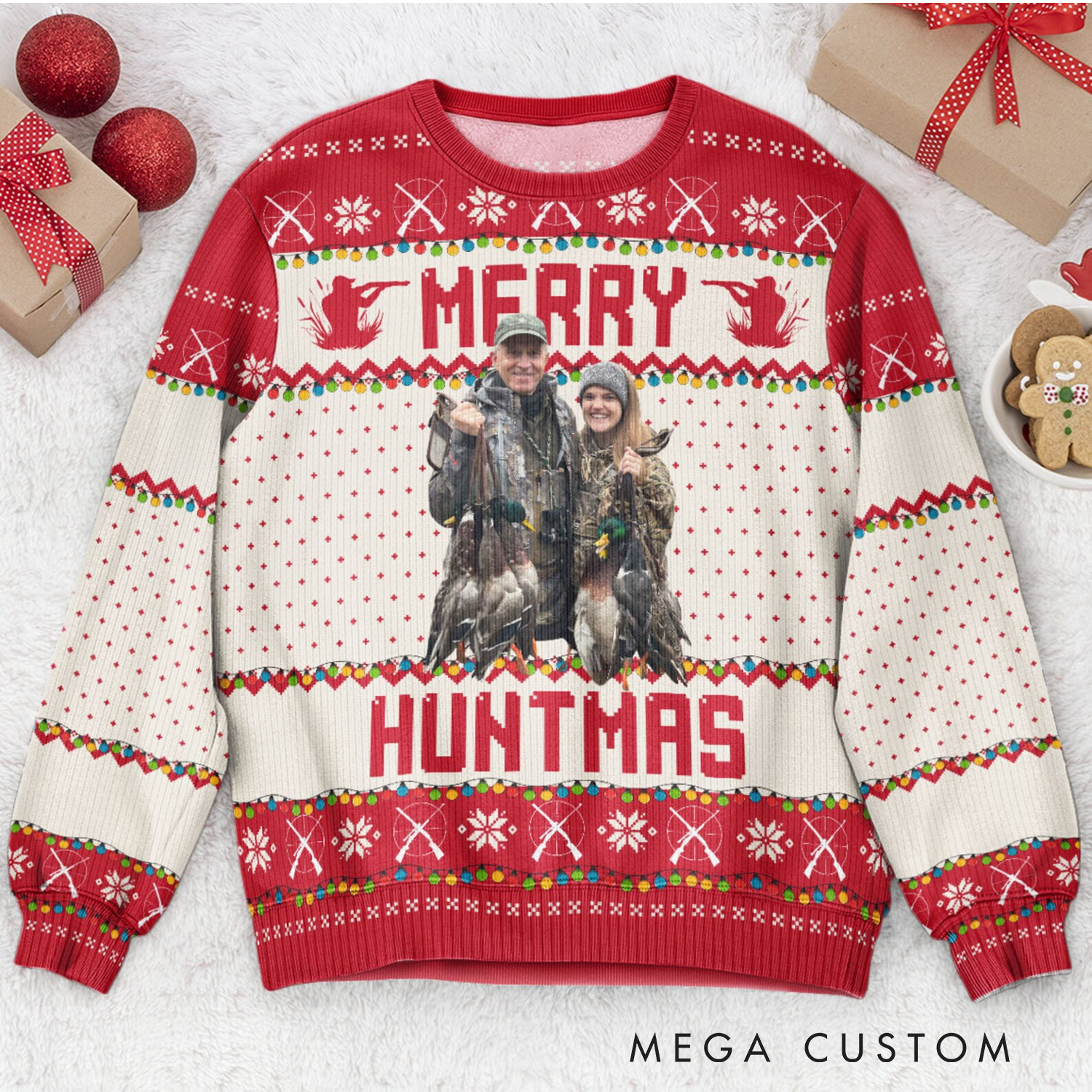 Personalized Hunting Photo Ugly Sweater Run Run Rudolph Hunting Christmas Jumpers Xmas Ugly Sweater Party Gift for Hunting Lovers
