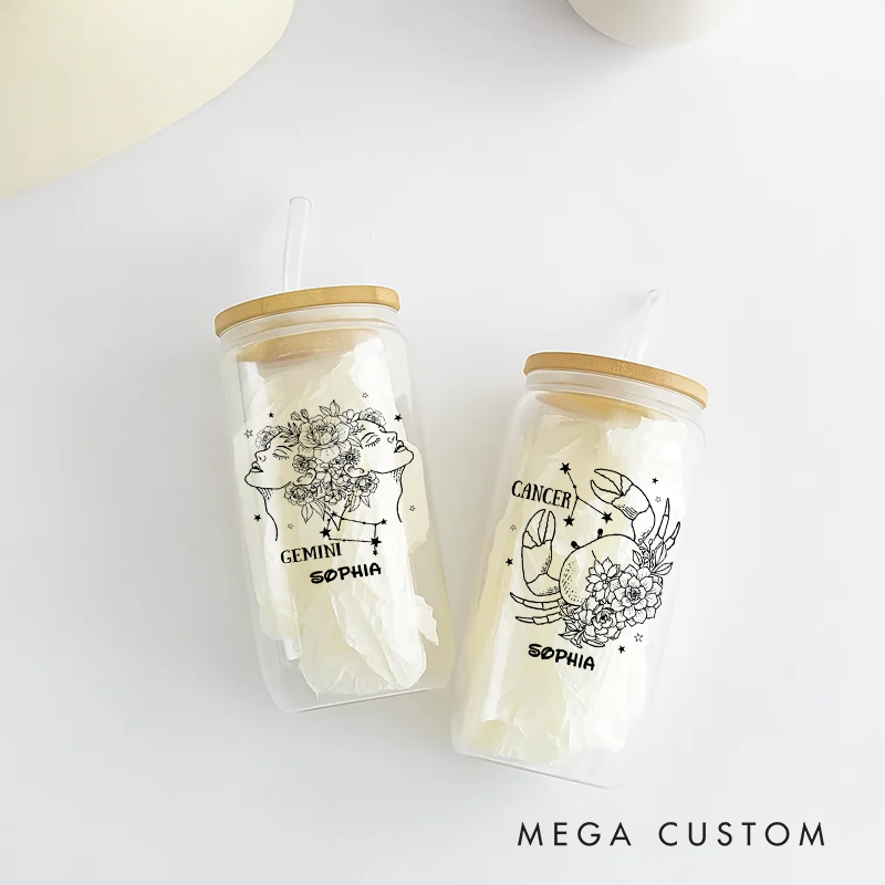 Personalized Water Glasses Tumbler With Zodiac Signs Custom Coffee Cup Custom Water Glasses Tumbler With Name Birthday Gift