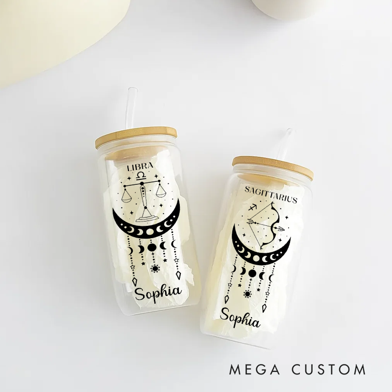 Personalized Zodiac SignWater Glasses Tumbler Coffee Tumbler Zodiac Personalized Birthday Gift Astrology Gift Celestial Moon Gifts