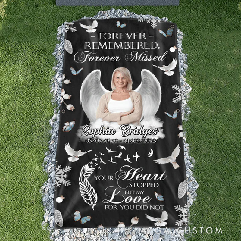 Personalized Memorial Photo Blanket Gone But Never Forgotten Grave Blanket Custom Photo Waterproof Blanket Remembrance Gift