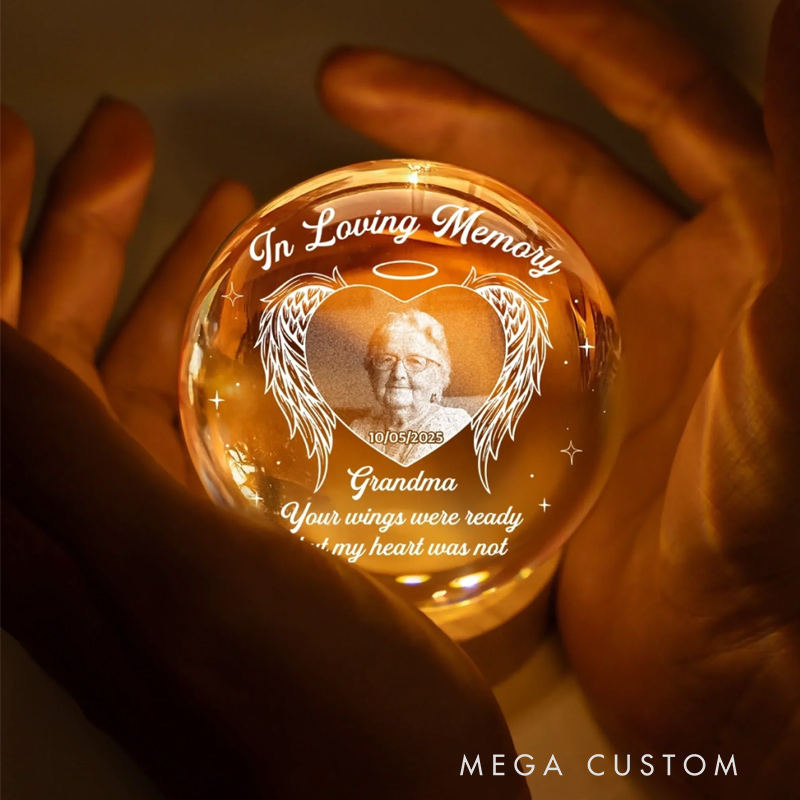 Personalized Photo Crystal Globe Lamp Memorial My Heart Still Holds You Sympathy Gifts for Loss of Grandmother