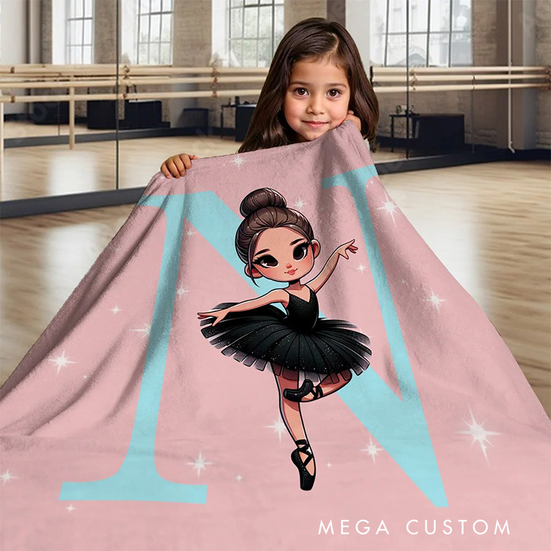 Personalized Cartoon Swan Lake Ballet Girl Stars Blanket Flannel Blanket Ballet Lover Blanket with Name for Dance Lovers Dancer