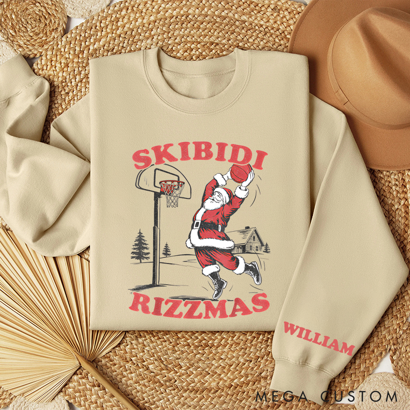 Personalized "Skibidi Rizzmas" Santa Basketball Christmas Sweatshirt with Custom Name